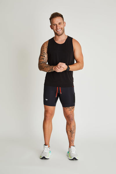 Trevor (6’) is wearing size medium 8" inseam
