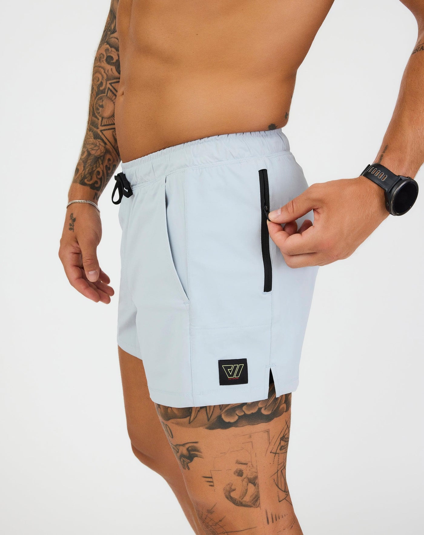 Trevor (6’) is wearing size medium 5" inseam.