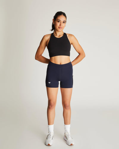 Isabella (5'7") is wearing size small 4" inseam