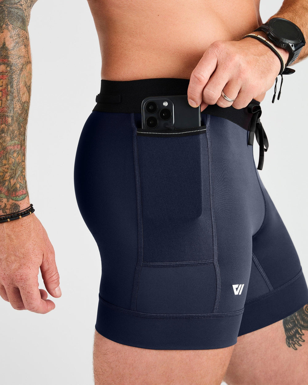 Short Compression Homme Séchage Rapide – Poches Téléphone – Cyclisme, Running, Gym